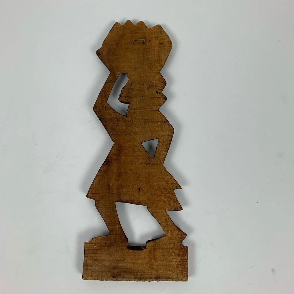 Hand Carved Tribal Wall Hanging Woman With Basket